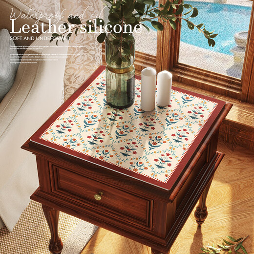 Jinko American bedside table cushion cover cloth edge square towel light luxury waterproof, oil-proof, anti-scalding, no-wash leather tablecloth dust cover Natalie sheepskin pattern anti-fouling mat 120*120cm