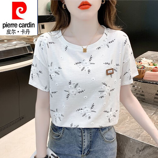 皮尔卡丹（pierre cardin）纯棉短袖T恤女夏季24新款内搭白色打底衫韩版宽松百搭垂感上衣 1397白色+1396白色 S (80-95)