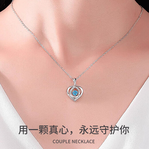 Miao Yijia sterling silver 999 pure silver necklace for women 2025 new birthday gift women's pendant silver jewelry high-end jewelry accessories blue diamond 999 pure silver beating heart necklace with certificate 1 rose box exquisite gift box