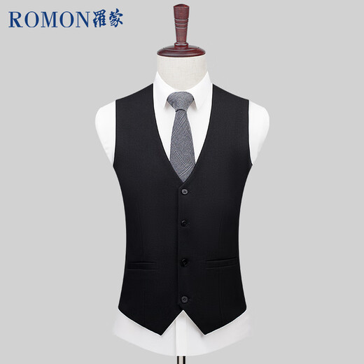 罗蒙（ROMON）【含羊毛】西装马甲男士商务正装马夹背心坎肩西服男装黑色2XL