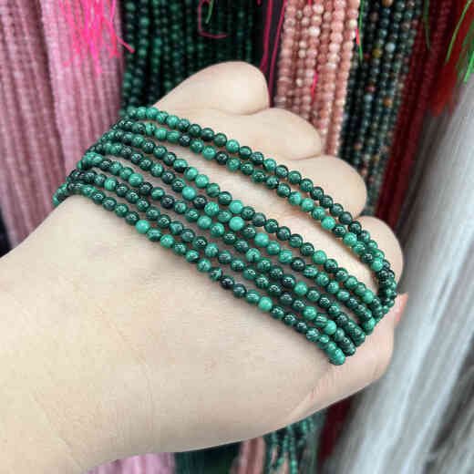 Golden fork natural green 3mm malachite round beads loose beads semi-finished necklace bracelet with beads hand-beaded jewelry accessories 2mm