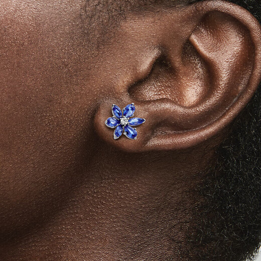 PANDORA sparkling blue mosaic earrings flower style advanced simple personalized birthday gift for girlfriend