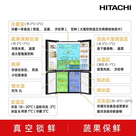 HITACHI Hitachi refrigerator 573L large capacity cross-door four-door original imported R-FBF570KC vacuum preservation automatic ice making crystal black