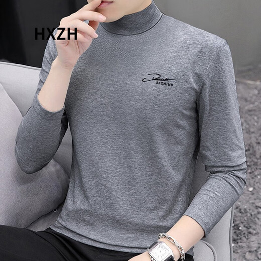 HXZH light luxury men's half turtleneck long-sleeved T-shirt men's autumn and winter slim men's top fashionable inner warm bottoming shirt black XL (recommended 130-145 Jin Jin equals 0.5 kg)