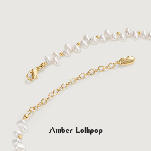 Amber Lollipop Freshwater Pearl Necklace Women's Niche Clavicle Chain Necklace Anniversary Birthday Gift for Girlfriend and Wife Gold-Polaris