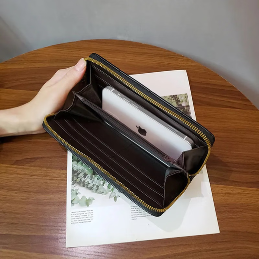 Light Ogle Chinese Saint Valentin en forme de diamant long portefeuille européen et américain pour femmes, changement féminin, embrayage de téléphone mobile, carte féminine, portefeuille, motif à la mode noire à la mode noire