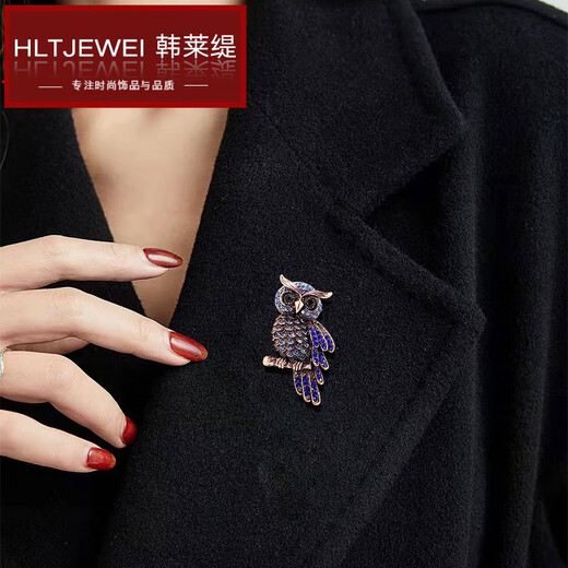 Hanlaiti (Hanlaiti) Diamond-in-Laid Blue Owl Brosche Pin Frauenkleidung Pin Accessoires Retro Owl Brosche YNCP896 Blau