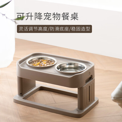 CLCEY small, medium and large dog bowl, stainless steel dog bowl, adjustable height, anti-tipping, dog protection, neck protection, dark blue three-speed adjustable dog bowl