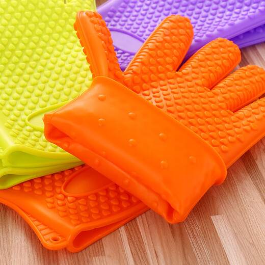 Olodo German silicone anti-scald gloves, high temperature resistant, heat-proof gloves, microwave gloves, oven insulation gloves, non-slip gloves, 2-pack of anti-scald gloves (glare purple)