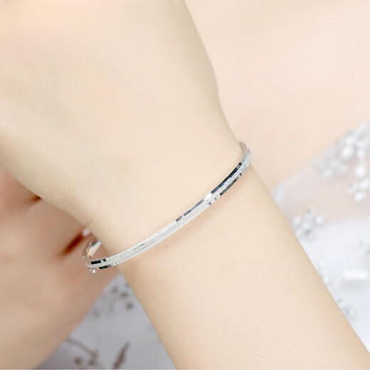 Tan Jin platinum bracelet for women pt950 simple frosted white gold semi-solid royal concubine bracelet with engraved Valentine's Day gift, oval 52 ring mouth (weight 9.16 grams) about 3mm wide