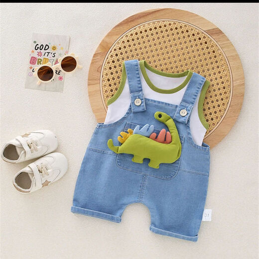 G.duck品牌童装婴儿套装男小童夏季背带裤女宝宝无袖纯棉衣服薄款卡通牛 官方旗舰咖色小狗套装 73cm 均码