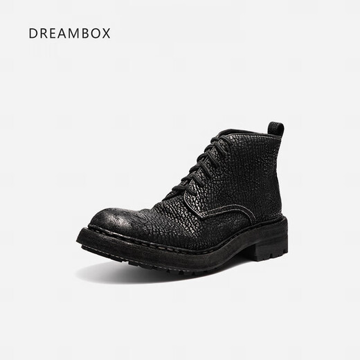 dreambox钧博vibram女士皮靴高档缩纹马臀皮马丁靴轻奢气质短靴 黑色 36