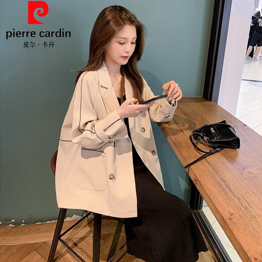 Pierre Cardin blazer women's loose 2025 spring and autumn new Korean style design contrasting topstitch casual suit top apricot XL