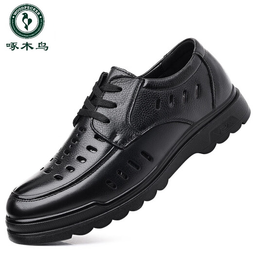 Spechts Sandalen für Herren Sommer Neues echtes Leder atmungsaktives lässig Lederschuhe für Herren Hollow Hole Schuhe Weiche Sohle Vaters Schuhe 6627 Black Hollow 41