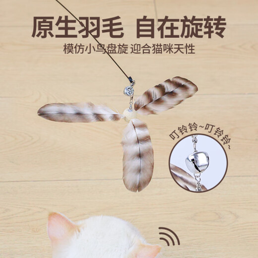 CLCEY cat toy self-pleasure and boredom cat stick log cat toy long pole steel wire feather with bell pet toy log handle white feather