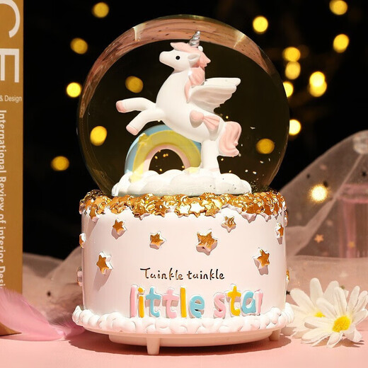 
IMVE Aisa Crystal Ball Music Box Children's Gifts for Little Girls Music Boxes Toys Girls Birthday Gifts 3-14 Years Old Moon Unicorn (Light + Music + Snow)
