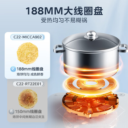 美的（Midea）电磁炉电陶炉 家用2200W大功率 恒匀火加热 电磁灶火锅炉爆炒定时电磁炉以旧换新 C22-MICCA902