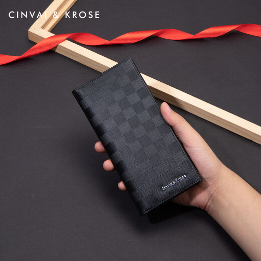 Cinvai/Krose Offizielle Website Kleiner C/K Long Wallet Herren Kopfschicht Cowide Clutch Wallet integrierter Kartenbeutel Vatertag Geschenk Praktische CK Wallet-Schwarz [Geschenkbox Verpackung + Handtasche]