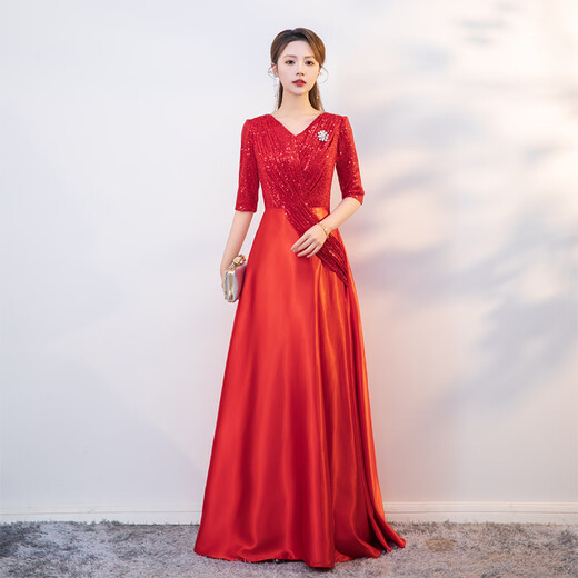 Vestido anfitrión de anfitrión de la reunión anual de la reunión de alta gama de Yimimei 2024 NUEVA NOCHE DRESS DISTRO LARGO DE CUMPLEABA DE BUGO CHARLKAMPAGNE Color L110Jin [Jin es igual a 0.5 kg] Tamaño promedio