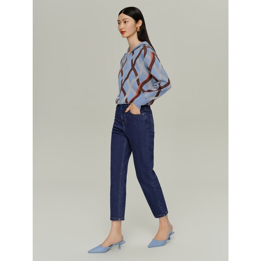 Jiuzi (Juzui) Einkaufszentrum gleicher fauler und entspannter vielseitiger Gelegenheitsjeans für Frauen im Herbst JWDQ12113 Dark Blue S