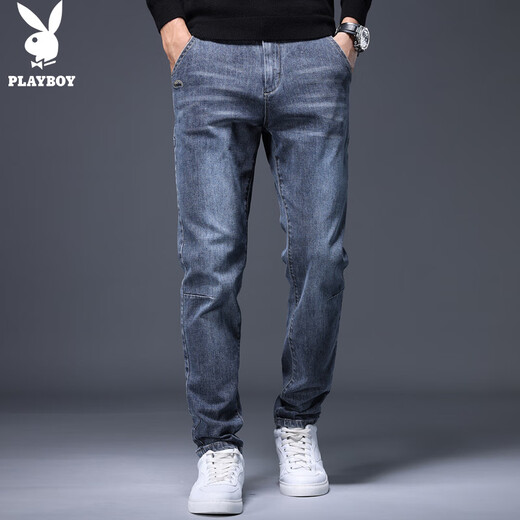 Playboy (PLAYBOY) jeans men's trendy autumn and winter casual pants men's loose business straight all-match trousers blue gray 32