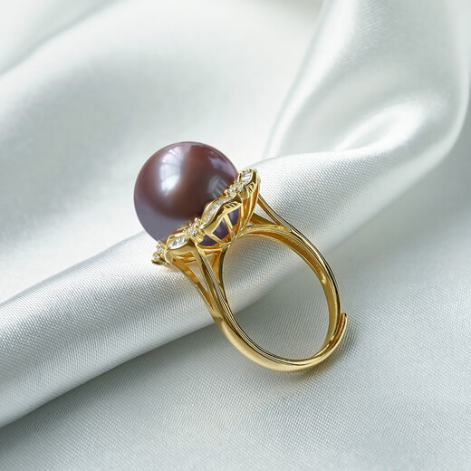 Queen of Pearls Elegant 13-13.5mm Purple Freshwater Pearl Ring Live Ring for Women Birthday Gift