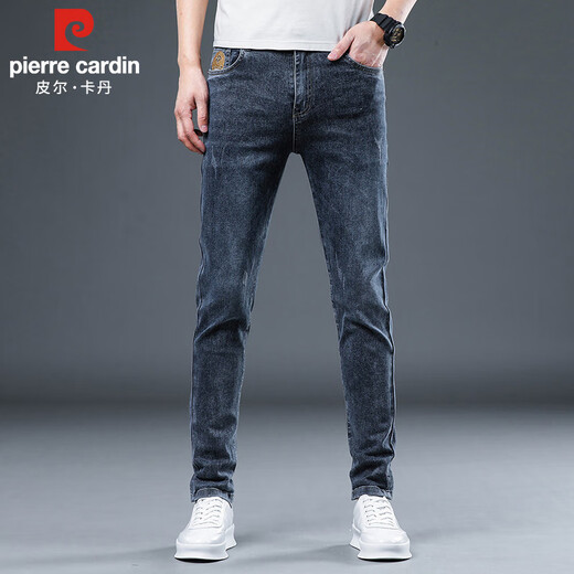 Pierre cardin jeans men's 2025 autumn Korean style fashion casual pants men's stretch slim feet pants blue gray 32