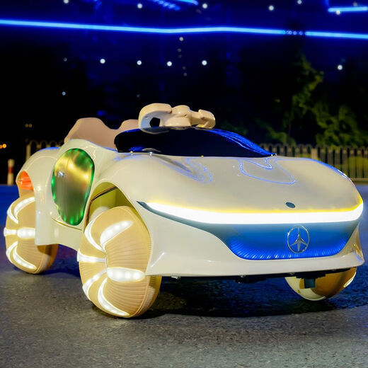 Chichengtong children's electric car four-wheeled remote control car with swing baby toy child's first birthday gift off-white dual-drive remote control wheel light