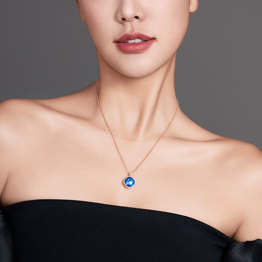 Icai topaz pendant for women 18k gold inlaid with diamonds and blue gemstone necklace birthday gift for girlfriend and lover pendant 8 carats free s925 silver chain O-shaped