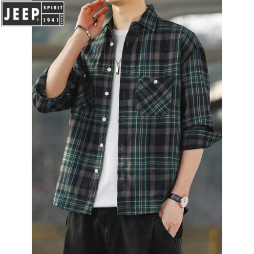 Jeep (Jeep) American Retro Plaid Langarmed Hemd für Männer und Frauen Frühling und Herbst 2025 Neues lose koreanische Arbeitshemd Jacke Trend K12301 Black + K12108 White M
