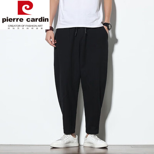 皮尔卡丹（pierre cardin）纯色休闲长裤男春夏四季新款棉麻哈伦裤大码宽松灯笼裤小脚萝卜裤 卡其色 H15 4XL