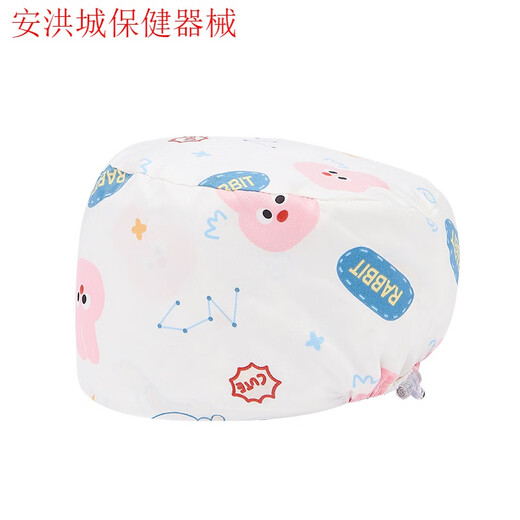 日本进口品质  手术帽女纯棉圆帽手术室护士帽外科印花帽男医款加扣可调节工作帽 683粉兔 常规-加扣(防勒护耳)