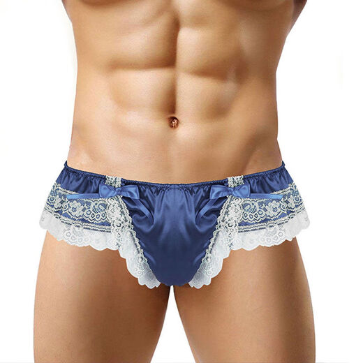 Large Size Bow Transvestite Panties Men's Low Waist Thong Lace Sexy Women's Gangster Sexy T Pink M