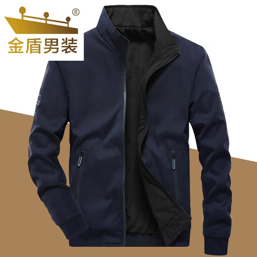 Gold Shield Reversible Jacket Men's 2024 Spring and Autumn New Loose Casual Dad Top Stand Collar Jacket Men's Middle-aged Tops Mist Blue - Double Sided + Thickened L Recommended 110-130 Jin Jin equals 0.5 kg