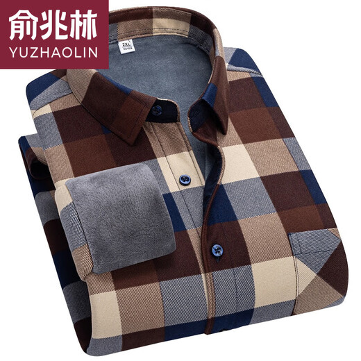 
Yu Zhaolin's new winter men's cotton and thermal underwear plus velvet thickened shirt middle-aged and elderly plaid daddy suit men's shirt 9903 3XL