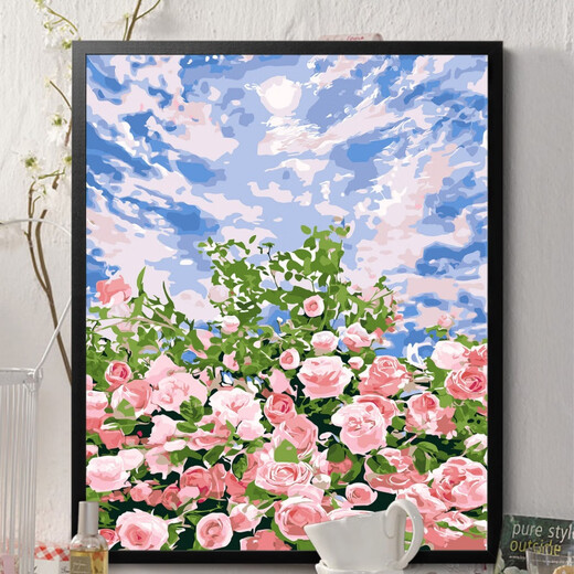 CLCEY数字油画diy花卉风景动漫手绘填充手工diy丙烯油彩画装饰画 H1049郁金香 30*40黑白实木薄画板+颜料笔