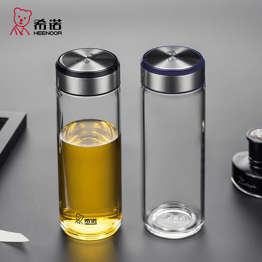 希诺单层玻璃杯男士 高硼硅玻璃水杯大容量耐高温加厚喝茶的杯子6 [纯色盖]XN6196-本色-530ML