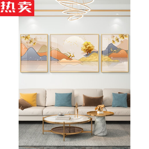 卫亮福禄轻奢客厅装饰画简约现代沙发背景墙挂画大气壁画山水画墙画 HJ-3883-福禄双临【包安装限5070 轻奢金色边框 x 【适合两米以下a
