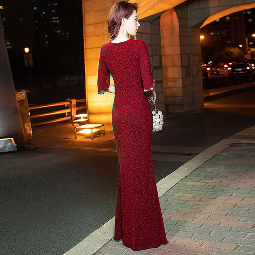 NUKM high-end evening dress for women fashion internet celebrity new blue long socialite temperament dignified annual meeting fishtail host skirt blue [9955] long 140CM L 110-120