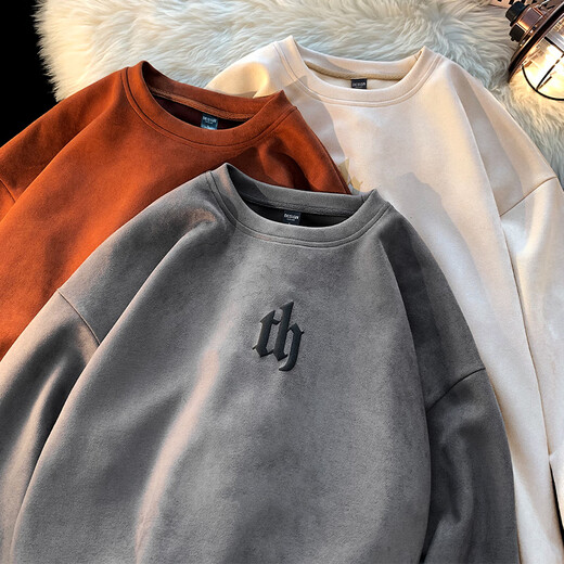 Dingfengbaoluo sweatshirt men's spring round neck suede long-sleeved top loose American trendy brand DFL05 dark gray 3XL
