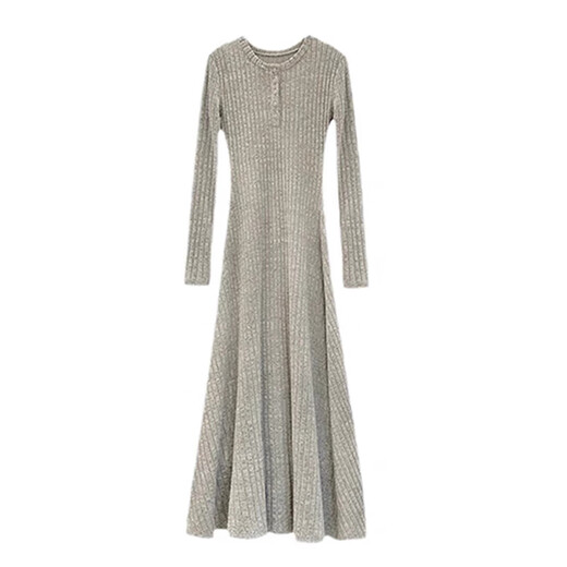 Hao'e's gentle, lazy, high-end knitted dress, spring and autumn temperament long skirt, slim waist and slimming long skirt, oatmeal color M
