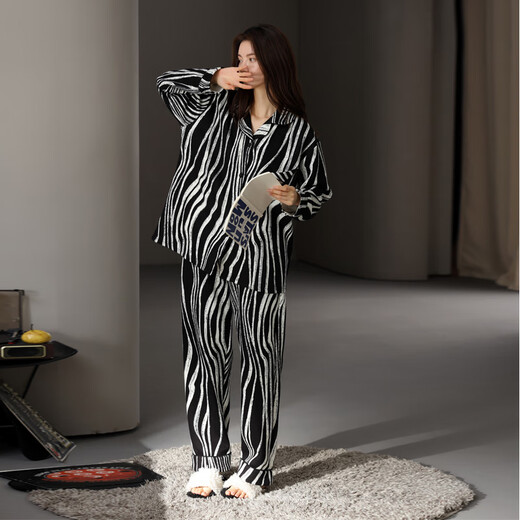 Mandelefin Air Cotton Mezzanine Pyjamas für Frauen im Herbst und Winter verdickte Baumwoll-Strickjacken 2024 kann außen mit High-End-Schwarz-Heim-Kleidungsstücken 3893 Frauen M (80-100jin [Jin gleich 0,5 kg]) getragen werden