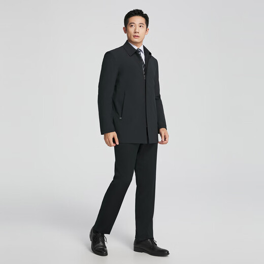 YOUNGOR windbreaker men's lapel mid-length cotton windbreaker filled with warmth for business and leisure shopping malls black YYCF415487AFA XL 180/100A