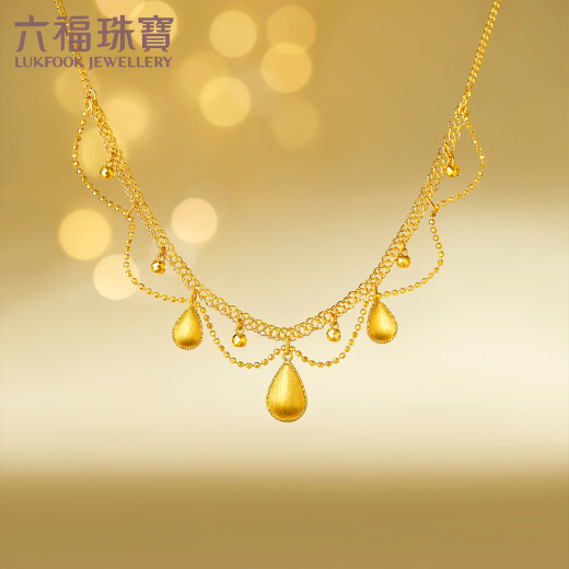 Luk Fu Jewelry Light and Shadow Gold Gold Gold Gold Gold Lace Water Drop Collar Collar Cabecillo Regalo GJGTBN0029 9.28 gramos (incluido el costo de mano de obra 1,392 yuan)