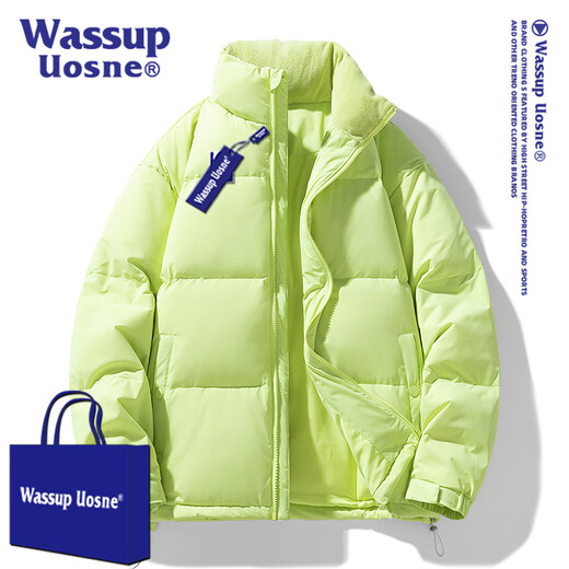 WASSUP UOSNE官方潮牌羽绒服男女款冬季美系免洗PU皮90鸭绒派克服飞行员外套男 9221活力粉（90%鸭绒） M （建议120-145斤）