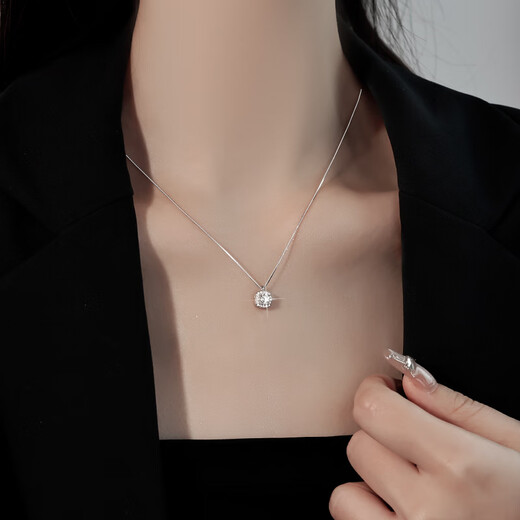 999 sterling silver sugar cube necklace accessories women's new 2024 clavicle chain light luxury niche jewelry zircon pendant sterling silver square diamond necklace tile chain