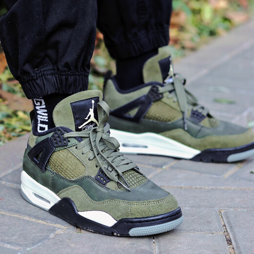 Nike (Nike) zapatos para hombres y zapatos para mujeres Air Jordan 4 AJ4 White Oreo White Shoes zapatillas de baloncesto casual FB9927-200/FB9928-200 Militar Green 36.5