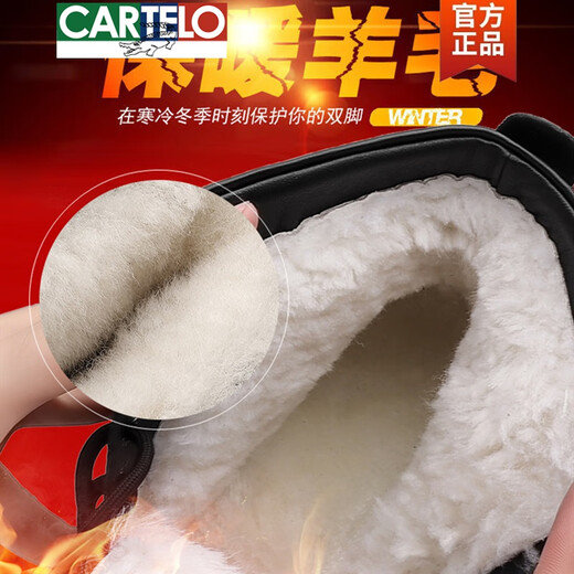 卡帝乐鳄鱼（CARTELO）男士羊毛皮棉鞋真皮纯牛皮棉皮鞋冬季保暖加绒中年马丁雪地靴皮靴 X3519 黑色羊毛款 38
