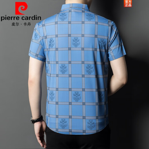 
Pierre cardin 2025 summer new plaid printed short-sleeved shirt for men fashionable thin casual shirt daddy clothes blue 9853 185/2XL suitable for 165-180Jin [Jin equals 0.5 kg]