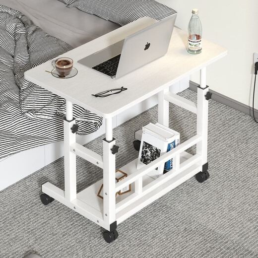Dianying Computer Desk Bedside Small Table Home Liftable Mobile Bedroom Table Desk Writing Desk Simple ZDZ-8 Warm White Upgraded Thickening 80*40-Double Layer